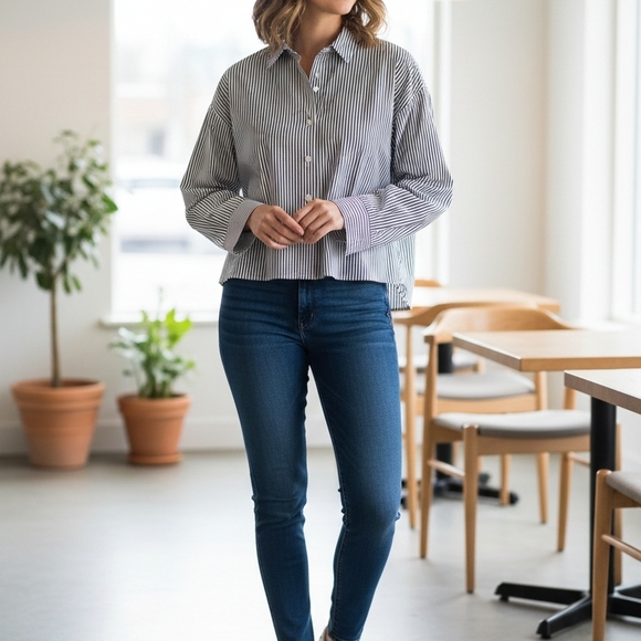 Nine West Other - Nine West Navy and White Striped Shirt